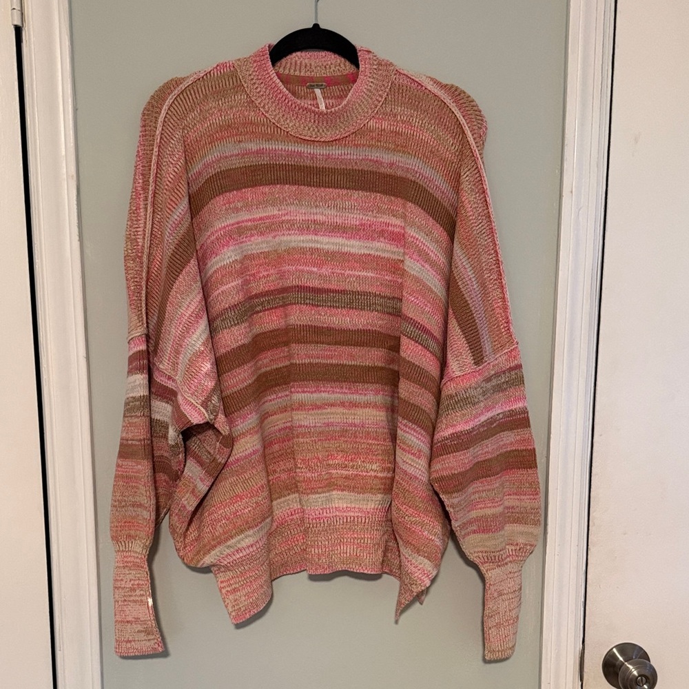 Free People Cozy Striped Pink and Brown Women's Sweater - Picture 2 of 4